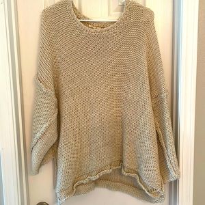 Cream crochet sweater, cropped sleeves. Size L/XL
